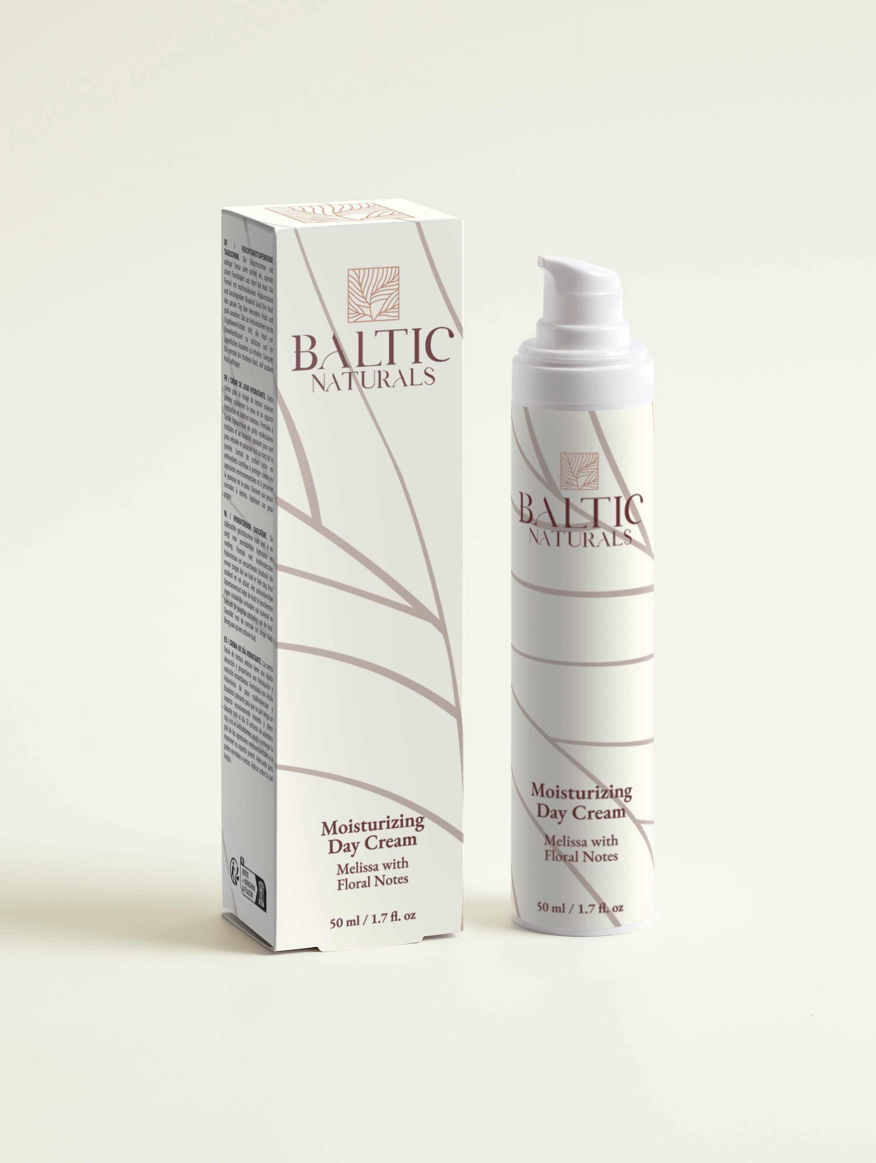 Baltic Naturals' moisturizing day cream rich in antioxidants, displayed with box